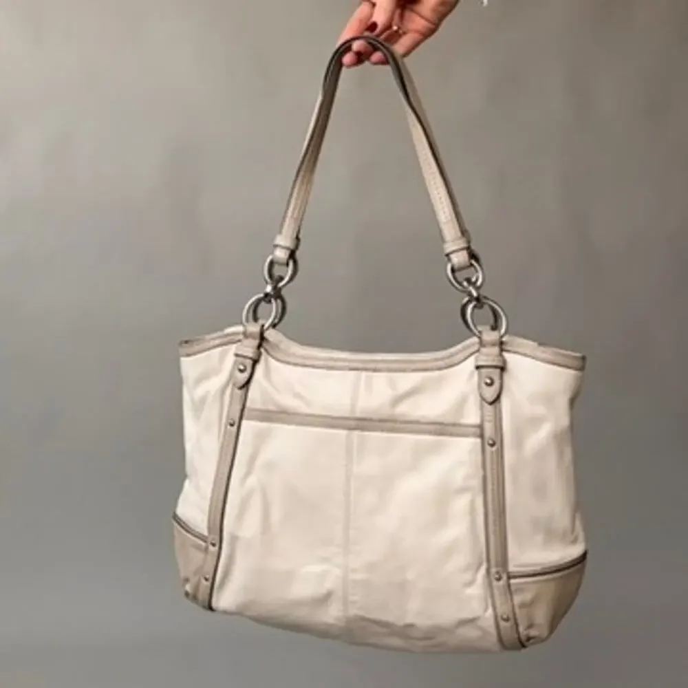 Vintage Coach Alexandra F20812 Cream & Taupe Leather Shoulder Tote